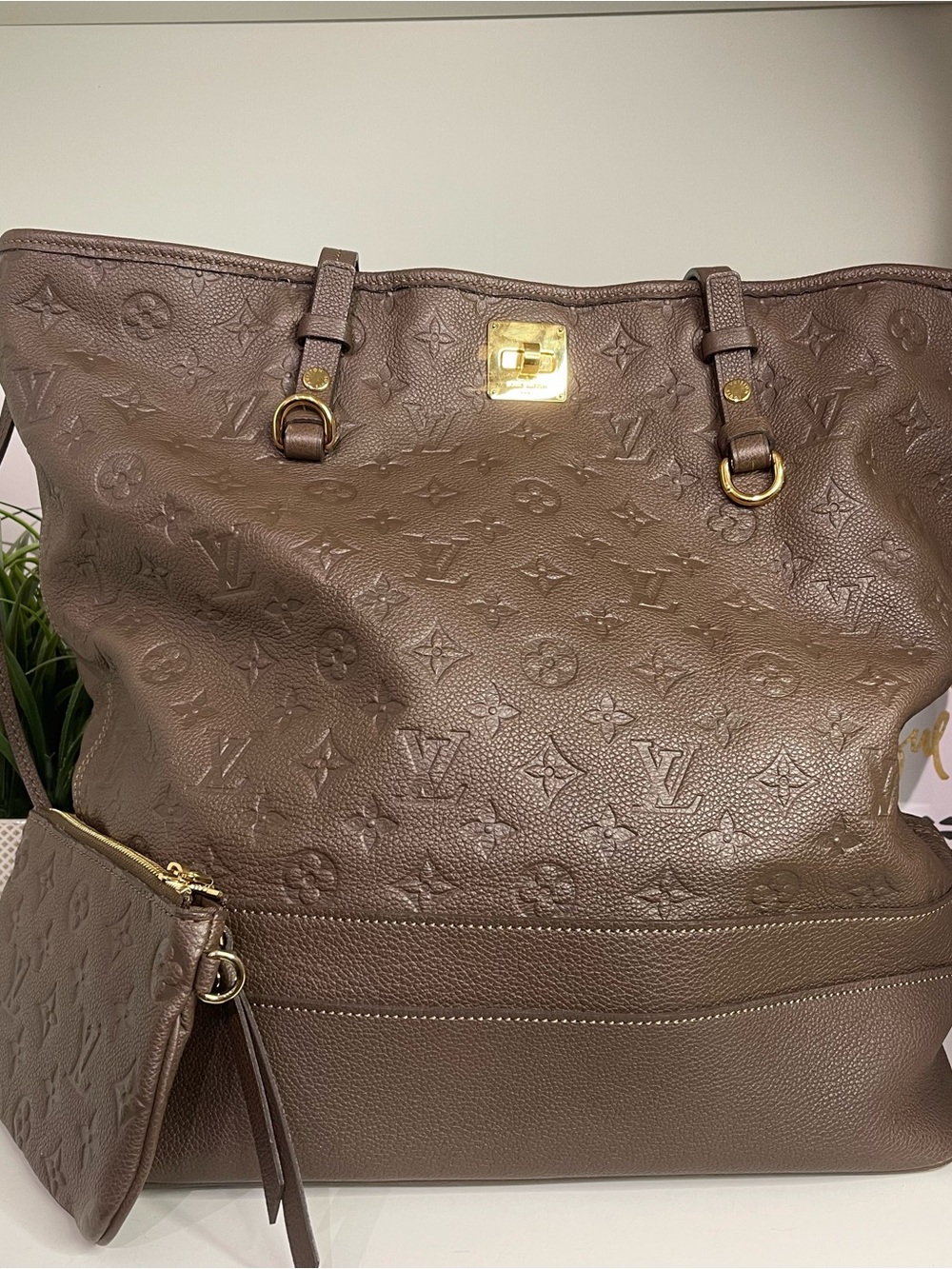Louis Vuitton Citadine Mocha Monogram Embossed Leather Tote with Pouch